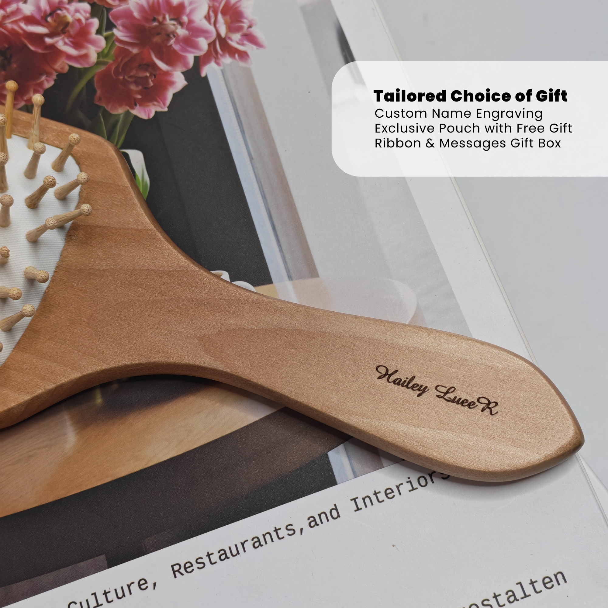 Personalised Wooden Hair Brush | Engraved Gift for Her